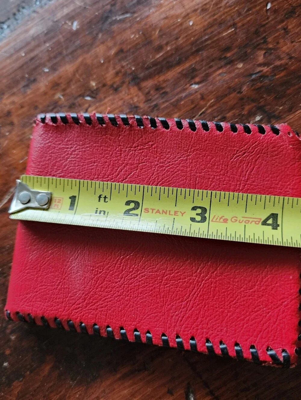 Vintage Hand Stitched Handmade Bright Red Leather Billfold Wallet Card Holder